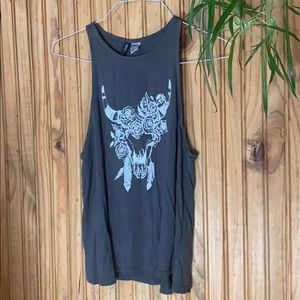 Southwestern floral skull graphic crop tank
